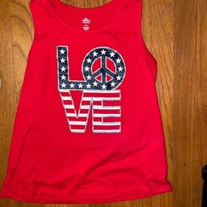 Love peace patriotic Fourth of July holiday 4th tank flare red white blue silver